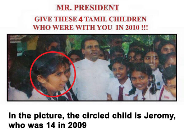 US Tamils Urge UN to Ask Visiting Sri Lankan President What He Did to the Abducted Tamil Children Who were Seen with Him in a Photo in 2010