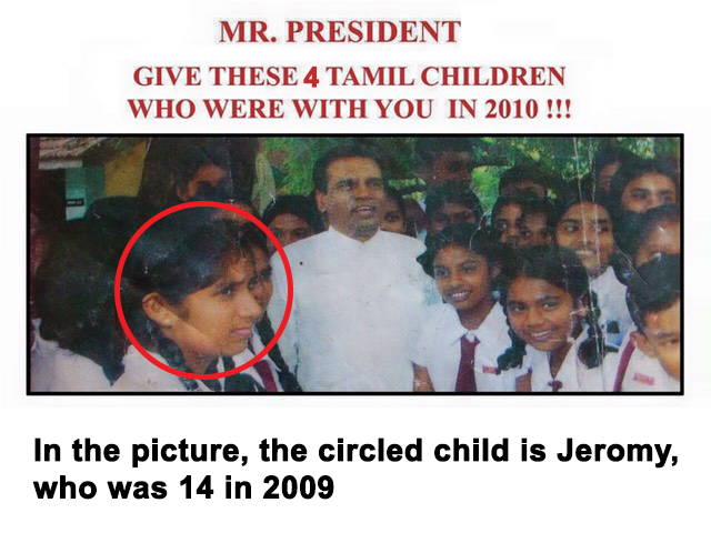 US Tamils Urge UN to Ask Visiting Sri Lankan President What He Did to the Abducted Tamil Children Who were Seen with Him in a Photo in 2010